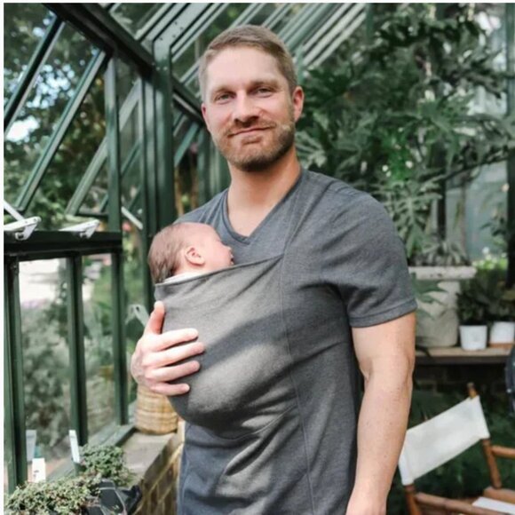 Lalabu Men's The Dad Shirt Short Sleeve V-Neck Gray Medium Babywearing - Picture 1 of 6